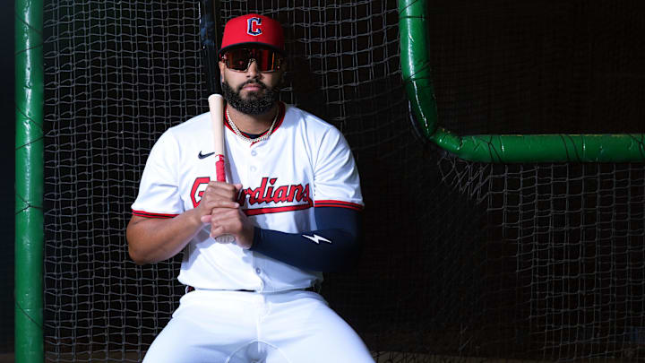 Feb 20, 2025; Goodyear, AZ, USA; Cleveland Guardians outfielder Johnathan Rodriguez (30) poses for a photo during MLB Media Day at Cleveland Guardians Spring Training Facility. Mandatory Credit: Joe Camporeale-Imagn Images Feb 20, 2025; Goodyear, AZ, USA; Cleveland Guardians outfielder Johnathan Rodriguez (30) poses for a photo during MLB Media Day at Cleveland Guardians Spring Training Facility. Mandatory Credit: Joe Camporeale-Imagn Images