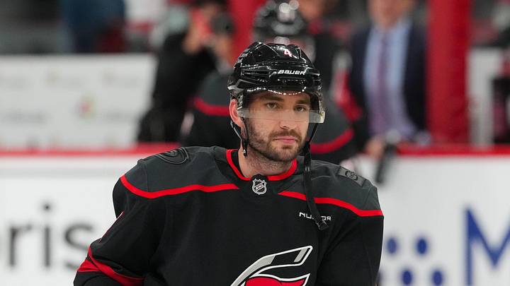 May 2, 2026; Raleigh, North Carolina, USA; Carolina Hurricanes defenseman Shayne Gostisbehere (4) looks on during the warmups before the game against the Philadelphia Flyers at Lenovo Center. Mandatory Credit: James Guillory-Imagn Images May 2, 2026; Raleigh, North Carolina, USA; Carolina Hurricanes defenseman Shayne Gostisbehere (4) looks on during the warmups before the game against the Philadelphia Flyers at Lenovo Center. Mandatory Credit: James Guillory-Imagn Images