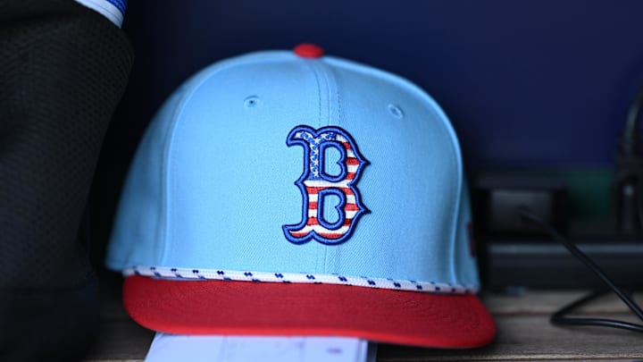 Jul 4, 2025; Washington, District of Columbia, USA; A 4th of July themed Boston Red Sox cap rests in the dugout during a game against the Washington Nationals at Nationals Park. Mandatory Credit: Rafael Suanes-Imagn Images Jul 4, 2025; Washington, District of Columbia, USA; A 4th of July themed Boston Red Sox cap rests in the dugout during a game against the Washington Nationals at Nationals Park. Mandatory Credit: Rafael Suanes-Imagn Images