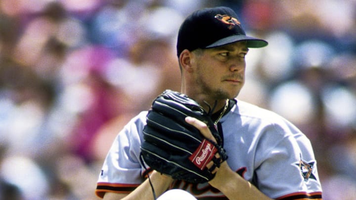 Unknown date 1993; Chicago, IL; USA: FILE PHOTO; Baltimore Orioles pitcher Ben McDonald in action against the Chicago White Sox during the 1993 season at Comiskey Park. Mandatory Credit: Imagn Images
