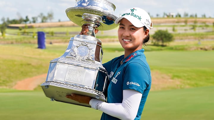 Lee with the hardware at the KPMG Women's PGA Championship.