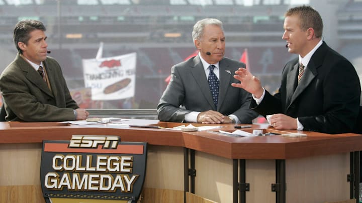 ESPN College GameDay is a weekly television program that airs during the college football season. The hosts are Kirk Herbstreit, Lee Corso, and Chris Fowler. The production was in Fayetteville, Arkansas Nov. 12 for the Arkansas/Tennessee game.