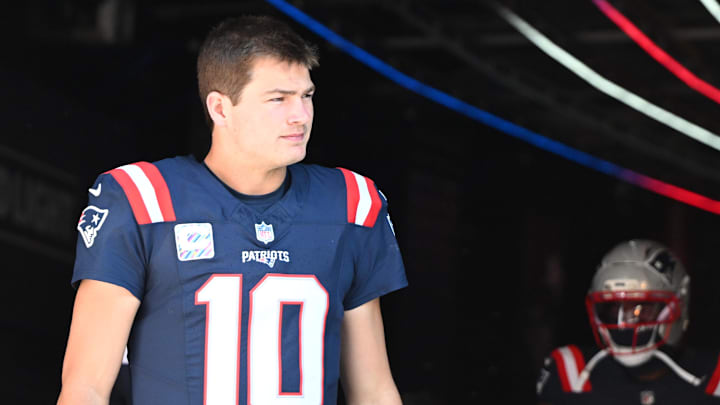 Drake Maye and the Patriots welcome the Falcons to Foxboro on Sunday.