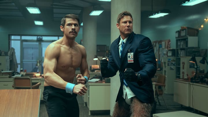 The Umbrella Academy. (L to R) David Castañeda as Diego Hargreeves, Tom Hopper as Luther Hargreeves in episode 405 of The Umbrella Academy. Cr. Christos Kalohoridis/Netflix © 2024
