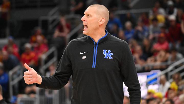 Mar 22, 2026; St. Louis, MO, USA; Kentucky Wildcats head coach Mark Pope calls a play during the first half against the Iowa State Cyclones during a second round game of the men's 2026 NCAA Tournament at Enterprise Center. Mandatory Credit: Jeff Curry-Imagn Images Mar 22, 2026; St. Louis, MO, USA; Kentucky Wildcats head coach Mark Pope calls a play during the first half against the Iowa State Cyclones during a second round game of the men's 2026 NCAA Tournament at Enterprise Center. Mandatory Credit: Jeff Curry-Imagn Images