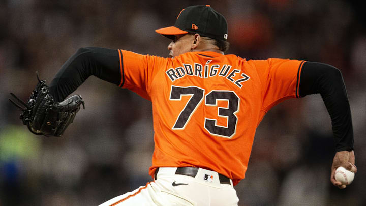Sep 27, 2024; San Francisco, California, USA; San Francisco Giants pitcher Randy Rodriguez (73) delivers a pitch against the St. Louis Cardinals during the sixth inning at Oracle Park. Sep 27, 2024; San Francisco, California, USA; San Francisco Giants pitcher Randy Rodriguez (73) delivers a pitch against the St. Louis Cardinals during the sixth inning at Oracle Park.