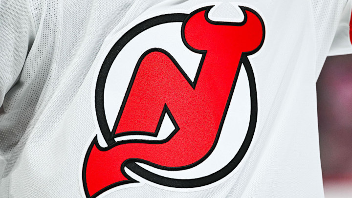 Feb 8, 2025; Montreal, Quebec, CAN; View of a New Jersey Devils logo on a jersey worn by a member of the team during the second period at Bell Centre. Mandatory Credit: David Kirouac-Imagn Images Feb 8, 2025; Montreal, Quebec, CAN; View of a New Jersey Devils logo on a jersey worn by a member of the team during the second period at Bell Centre. Mandatory Credit: David Kirouac-Imagn Images