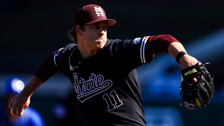 Mississippi State pitcher Duke Stone on the mound Sunday against Delaware.