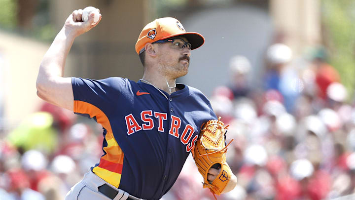 Mar 21, 2024; Jupiter, Florida, USA; Houston Astros starting pitcher J.P. France (68) pitches Mar 21, 2024; Jupiter, Florida, USA; Houston Astros starting pitcher J.P. France (68) pitches