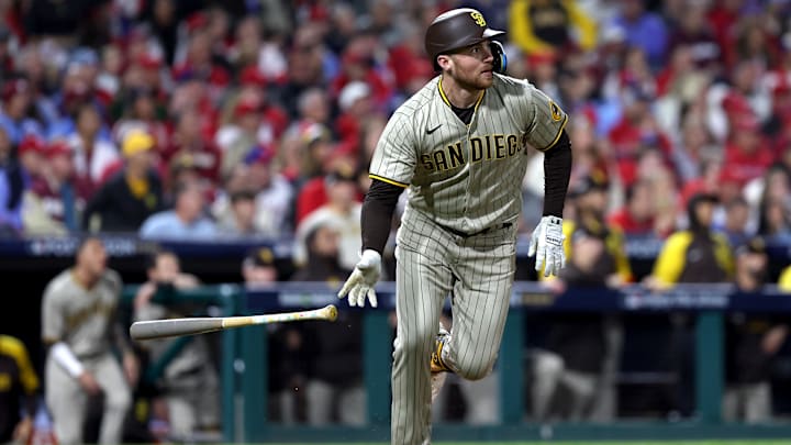 Oct 22, 2022; Philadelphia, Pennsylvania, USA; San Diego Padres first baseman Brandon Drury (17)