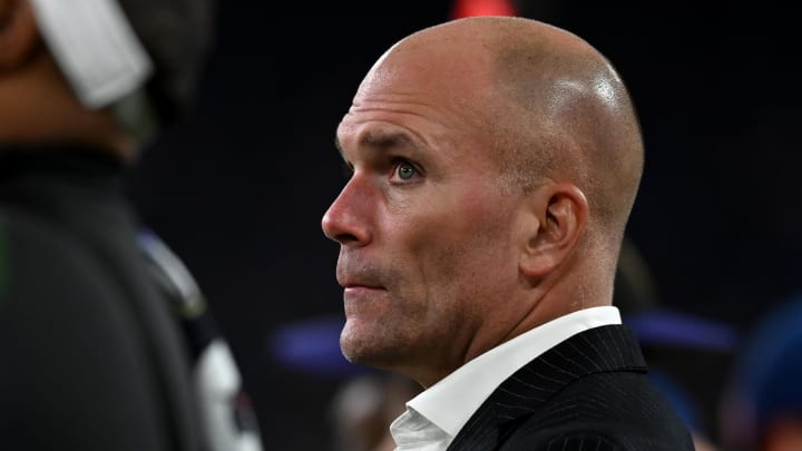 Nov 16, 2023; Baltimore, Maryland, USA; Baltimore Ravens general manager Eric DeCosta on the