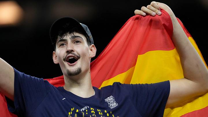 Michigan Wolverines center Aday Mara (15) celebrates the team’s NCAA men's basketball tournament national championship victory Monday, April 6, 2026, after defeating the UConn Huskies 69-63 at Lucas Oil Stadium in Indianapolis. Michigan Wolverines center Aday Mara (15) celebrates the team’s NCAA men's basketball tournament national championship victory Monday, April 6, 2026, after defeating the UConn Huskies 69-63 at Lucas Oil Stadium in Indianapolis.