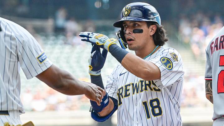 Anthony Seigler reacts after hitting a single to drive in two runs in the second inning against the Washington Nationals.