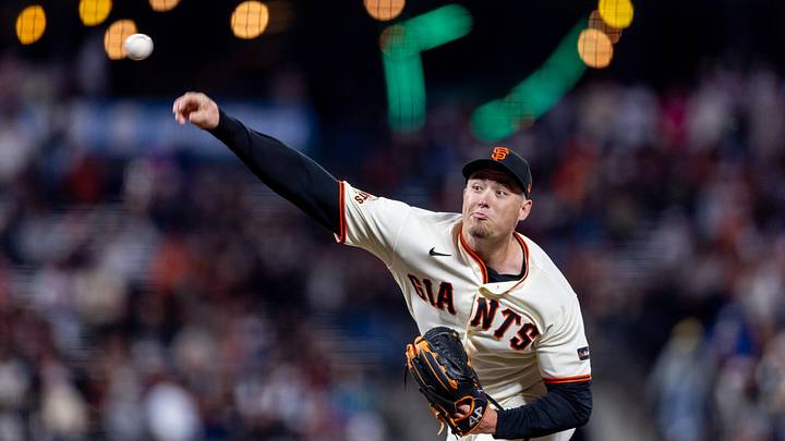 Apr 6, 2026; San Francisco, California, USA; San Francisco Giants pitcher Blade Tidwell (46) throws a pitch during the ninth inning against the Philadelphia Phillies at Oracle Park. Mandatory Credit: Bob Kupbens-Imagn Images