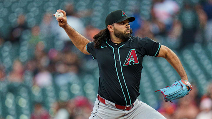 Sep 8, 2025; San Francisco, California, USA; Arizona Diamondbacks starting pitcher Nabil Crismatt (61) delivers a pitch against the San Francisco Giants during the first inning at Oracle Park. Mandatory Credit: Neville E. Guard-Imagn Images