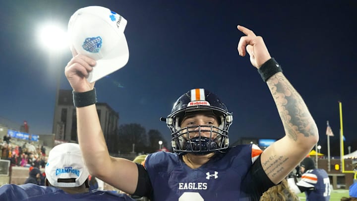 Nashville Christian's Jared Curtis (2) celebrates after the win over Columbia Academy in the TSSAA Bluecross Bowl on Thursday, Dec. 5, 2024, in Chattanooga, Tenn. Nashville Christian's Jared Curtis (2) celebrates after the win over Columbia Academy in the TSSAA Bluecross Bowl on Thursday, Dec. 5, 2024, in Chattanooga, Tenn.