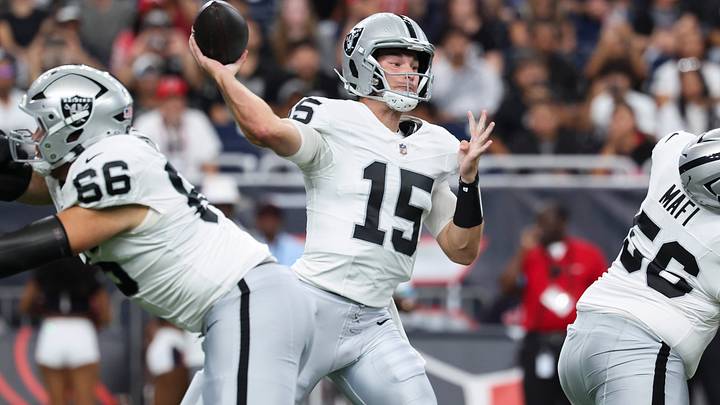 Aug 20, 2026; Houston, Texas, USA; Las Vegas Raiders quarterback Fernando Mendoza (15) throws the ball during the game against the Houston Texans at Reliant Stadium. Mandatory Credit: Troy Taormina-Imagn Images Aug 20, 2026; Houston, Texas, USA; Las Vegas Raiders quarterback Fernando Mendoza (15) throws the ball during the game against the Houston Texans at Reliant Stadium. Mandatory Credit: Troy Taormina-Imagn Images