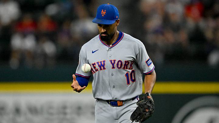 Sep 22, 2026; Arlington, Texas, USA;  New York Mets second baseman Marcus Semien (10) comes off the field during the eighth inning against the Texas Rangers at Globe Life Field. Mandatory Credit: Jerome Miron-Imagn Images