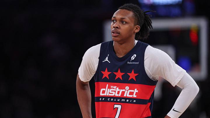 Mar 22, 2026; New York, New York, USA; Washington Wizards guard Bub Carrington (7) looks on during the first half against the New York Knicks at Madison Square Garden. Mandatory Credit: Vincent Carchietta-Imagn Images Mar 22, 2026; New York, New York, USA; Washington Wizards guard Bub Carrington (7) looks on during the first half against the New York Knicks at Madison Square Garden. Mandatory Credit: Vincent Carchietta-Imagn Images