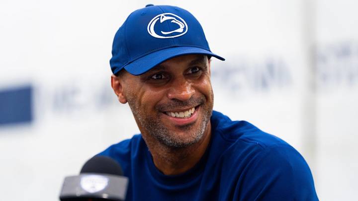 Penn State Nittany Lions defensive coordinator D'Anton Lynn talks to reporters during football media day in Holuba Hall. Penn State Nittany Lions defensive coordinator D'Anton Lynn talks to reporters during football media day in Holuba Hall.