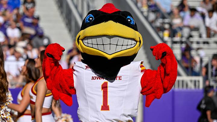 Nov 8, 2025; Fort Worth, Texas, USA; The Iowa State Cyclones mascot poses for a photo during the game against the TCU Horned Frogs at Amon G. Carter Stadium. Mandatory Credit: Jerome Miron-Imagn Images Nov 8, 2025; Fort Worth, Texas, USA; The Iowa State Cyclones mascot poses for a photo during the game against the TCU Horned Frogs at Amon G. Carter Stadium. Mandatory Credit: Jerome Miron-Imagn Images