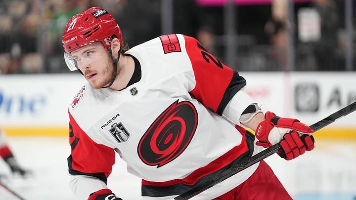Jun 9, 2026; Las Vegas, Nevada, USA; Carolina Hurricanes defenseman Alexander Nikishin (21) warms up before game four of the 2026 Stanley Cup Final against the Vegas Golden Knights at T-Mobile Arena. Mandatory Credit: Lucas Peltier-Imagn Images Jun 9, 2026; Las Vegas, Nevada, USA; Carolina Hurricanes defenseman Alexander Nikishin (21) warms up before game four of the 2026 Stanley Cup Final against the Vegas Golden Knights at T-Mobile Arena. Mandatory Credit: Lucas Peltier-Imagn Images
