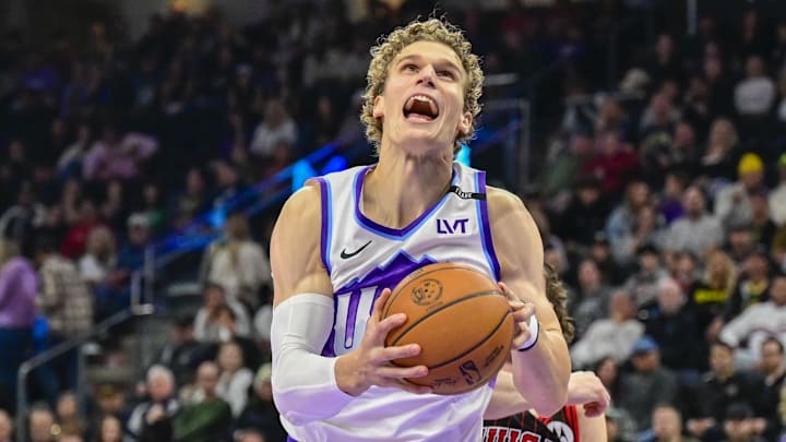 Nov 16, 2025; Salt Lake City, Utah, USA; Utah Jazz forward/center Lauri Markkanen (23) makes a layup against Chicago Bulls guard Josh Giddey (3) during the first half at Delta Center. Mandatory Credit: Peter Creveling-Imagn Images Nov 16, 2025; Salt Lake City, Utah, USA; Utah Jazz forward/center Lauri Markkanen (23) makes a layup against Chicago Bulls guard Josh Giddey (3) during the first half at Delta Center. Mandatory Credit: Peter Creveling-Imagn Images