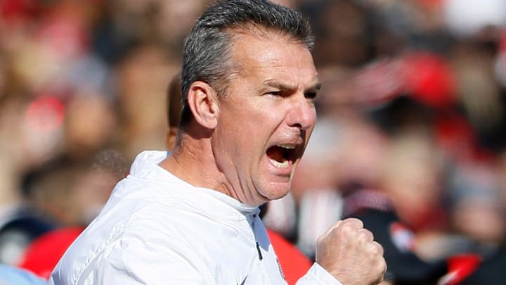 Ohio State Buckeyes head coach Urban Meyer yells to his team during the first quarter of the NCAA football game against the Nebraska Cornhuskers at Ohio Stadium on Nov. 3, 2018. Ohio State Buckeyes head coach Urban Meyer yells to his team during the first quarter of the NCAA football game against the Nebraska Cornhuskers at Ohio Stadium on Nov. 3, 2018.
