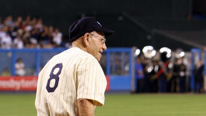 The great Yogi Berra stands on home plate prior to the final game at Yankee Stadium Sept. 21, 2008.