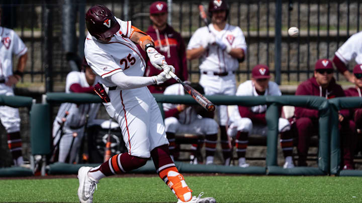 Blacksburg, VA — Owen Petrich unloading on a three-run home run during game three vs Pitt in 2026.