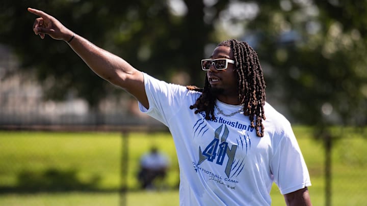 Detroit Lions’ James Houston IV held a youth football camp at Jackson State University in Jackson, Mississippi. Detroit Lions’ James Houston IV held a youth football camp at Jackson State University in Jackson, Mississippi.