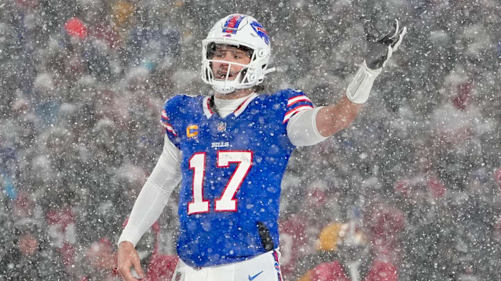 Dec 1, 2024; Orchard Park, New York, USA; Buffalo Bills quarterback Josh Allen (17) during the second half against the San Francisco 49ers at Highmark Stadium. Mandatory Credit: Gregory Fisher-Imagn Images Dec 1, 2024; Orchard Park, New York, USA; Buffalo Bills quarterback Josh Allen (17) during the second half against the San Francisco 49ers at Highmark Stadium. Mandatory Credit: Gregory Fisher-Imagn Images