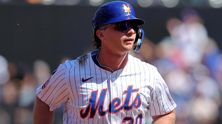 Sep 18, 2025; New York City, New York, USA; New York Mets first baseman Pete Alonso (20) rounds the bases after hitting a solo home run against the San Diego Padres during the first inning at Citi Field. Mandatory Credit: Brad Penner-Imagn Images