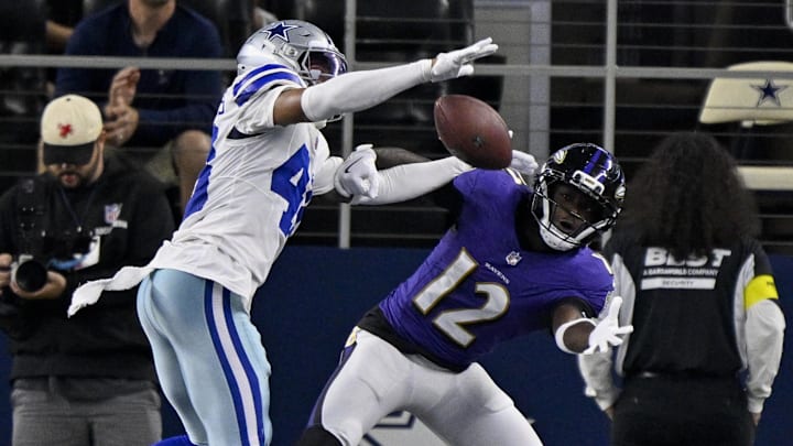 Dallas Cowboys cornerback Zion Childress breaks up a pass intended for Baltimore Ravens wide receiver Malik Cunningham. Dallas Cowboys cornerback Zion Childress breaks up a pass intended for Baltimore Ravens wide receiver Malik Cunningham.