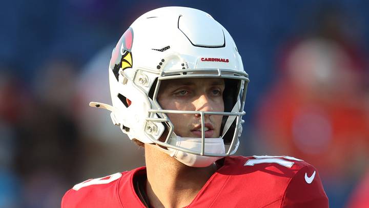 Aug 6, 2026; Canton, Ohio, USA;  Arizona Cardinals quarterback Carson Beck (19) warms up before playing the the Carolina Panthers at Tom Benson Hall of Fame Stadium. Mandatory Credit: Charles LeClaire-Imagn Images