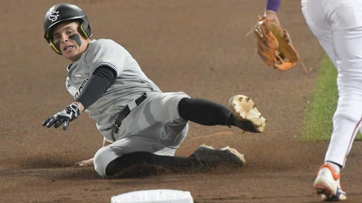 South Carolina freshman KJ Scobey (19) safely slides into second during the top of the sixth inning at Doug Kingsmore Stadium in Clemson, S.C. Friday, February 28, 2025. South Carolina freshman KJ Scobey (19) safely slides into second during the top of the sixth inning at Doug Kingsmore Stadium in Clemson, S.C. Friday, February 28, 2025.