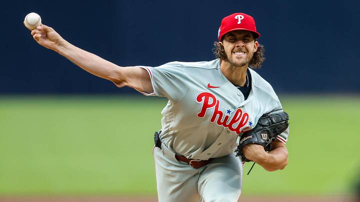 May 26, 2026; San Diego, California, USA; Philadelphia Phillies starting pitcher Aaron Nola (27) throws a pitch during the first inning against the San Diego Padres at Petco Park. May 26, 2026; San Diego, California, USA; Philadelphia Phillies starting pitcher Aaron Nola (27) throws a pitch during the first inning against the San Diego Padres at Petco Park.