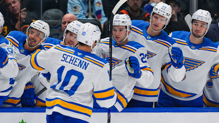 St. Louis Blues captain Brayden Schenn celebrating a goal