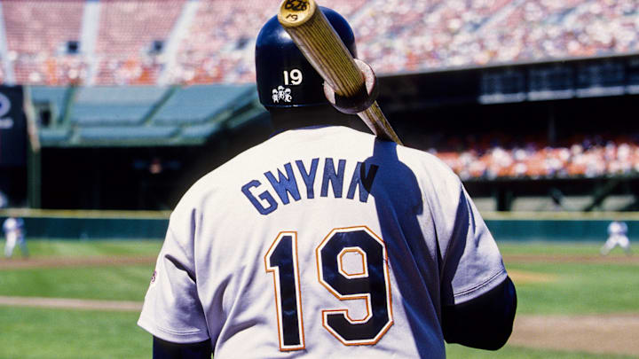 1998, Unknown location, USA; FILE PHOTO; San Diego Padres outfielder Tony Gwynn during the 1998 season. Mandatory Credit: RVR Photos-Imagn Images