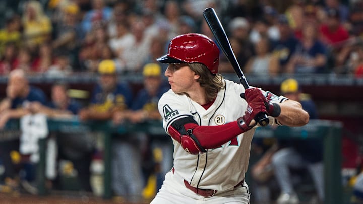 Arizona Diamondbacks outfielder Jake McCarthy (31) at bat in the fifth inning for a game against the Milwaukee Brewers at Chase Field. 