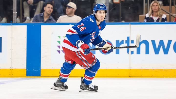 Apr 5, 2026; New York, New York, USA; New York Rangers left wing Tye Kartye (24) skates against the Washington Capitals during the first period at Madison Square Garden. Mandatory Credit: Danny Wild-Imagn Images Apr 5, 2026; New York, New York, USA; New York Rangers left wing Tye Kartye (24) skates against the Washington Capitals during the first period at Madison Square Garden. Mandatory Credit: Danny Wild-Imagn Images