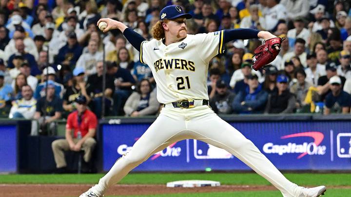 Oct 24, 2026; Milwaukee, Wisconsin, USA; Milwaukee Brewers pitcher Dustin May (21) throws a pitch against the Tampa Bay Rays during the fifth inning in game two of the 2026 World Series at American Family Field. Mandatory Credit: Benny Sieu-Imagn Images Oct 24, 2026; Milwaukee, Wisconsin, USA; Milwaukee Brewers pitcher Dustin May (21) throws a pitch against the Tampa Bay Rays during the fifth inning in game two of the 2026 World Series at American Family Field. Mandatory Credit: Benny Sieu-Imagn Images