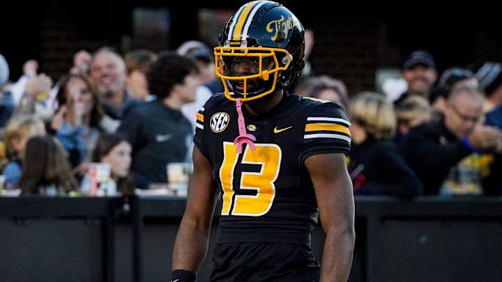 Nov 25, 2022; Columbia, Missouri, USA; Missouri Tigers defensive back Daylan Carnell (13) on field against the Arkansas Razorbacks during the game at Faurot Field at Memorial Stadium. Mandatory Credit: Denny Medley-Imagn Images