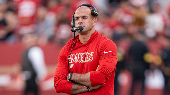 August 23, 2025; Santa Clara, California, USA; San Francisco 49ers defensive coordinator Robert Saleh before the game against the Los Angeles Chargers at Levi's Stadium. Mandatory Credit: Kyle Terada-Imagn Images