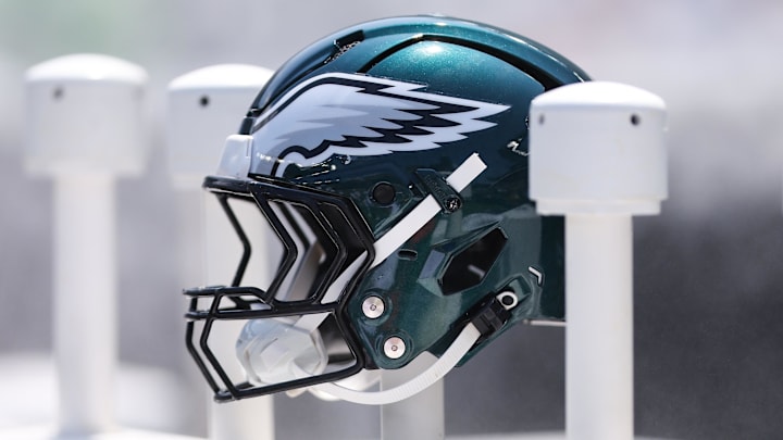 Aug 16, 2025; Philadelphia, Pennsylvania, USA; Philadelphia Eagles helmet on the bench during a game against the Cleveland Browns at Lincoln Financial Field. Mandatory Credit: Bill Streicher-Imagn Images Aug 16, 2025; Philadelphia, Pennsylvania, USA; Philadelphia Eagles helmet on the bench during a game against the Cleveland Browns at Lincoln Financial Field. Mandatory Credit: Bill Streicher-Imagn Images