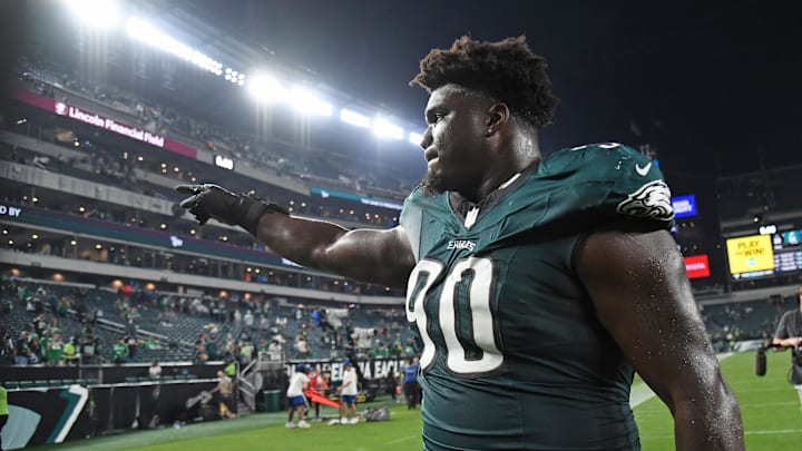 Sep 4, 2025; Philadelphia, Pennsylvania, USA; Philadelphia Eagles defensive tackle Jordan Davis (90) against the Dallas Cowboys at Lincoln Financial Field. Mandatory Credit: Eric Hartline-Imagn Images Sep 4, 2025; Philadelphia, Pennsylvania, USA; Philadelphia Eagles defensive tackle Jordan Davis (90) against the Dallas Cowboys at Lincoln Financial Field. Mandatory Credit: Eric Hartline-Imagn Images