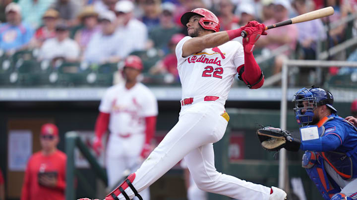 Mar 7, 2026; Jupiter, Florida, USA; St. Louis Cardinals right fielder Joshua Baez (22) hits a home run in the second inning against the New York Mets at Roger Dean Chevrolet Stadium. Mandatory Credit: Jim Rassol-Imagn Images Mar 7, 2026; Jupiter, Florida, USA; St. Louis Cardinals right fielder Joshua Baez (22) hits a home run in the second inning against the New York Mets at Roger Dean Chevrolet Stadium. Mandatory Credit: Jim Rassol-Imagn Images