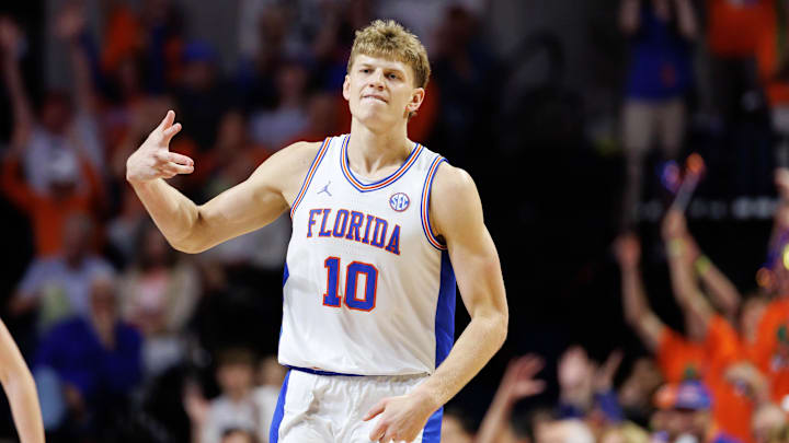 Florida forward Thomas Haugh celebrates against Kentucky on Saturday.
