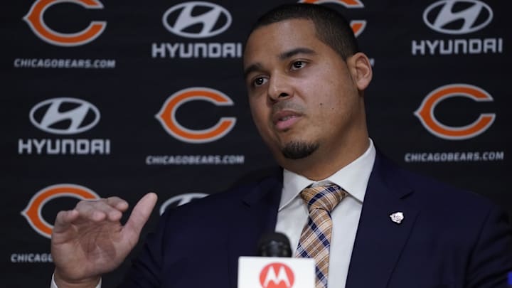  Chicago Bears General Manager Ryan Poles speaks during a Press Conference.