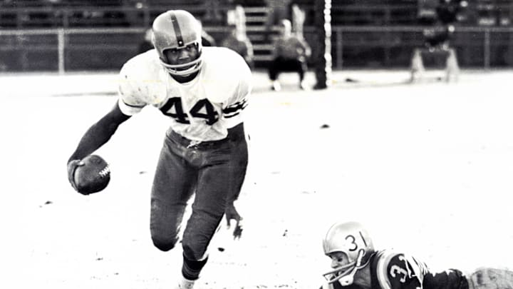 Unknown date; Unknown Location, USA; FILE PHOTO; Syracuse Orangemen running back Ernie Davis (44) in action against the Boston College Eagles. Mandatory Credit: Malcolm Emmons-Imagn Images